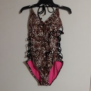 Women's v neck one piece leopard swisuit